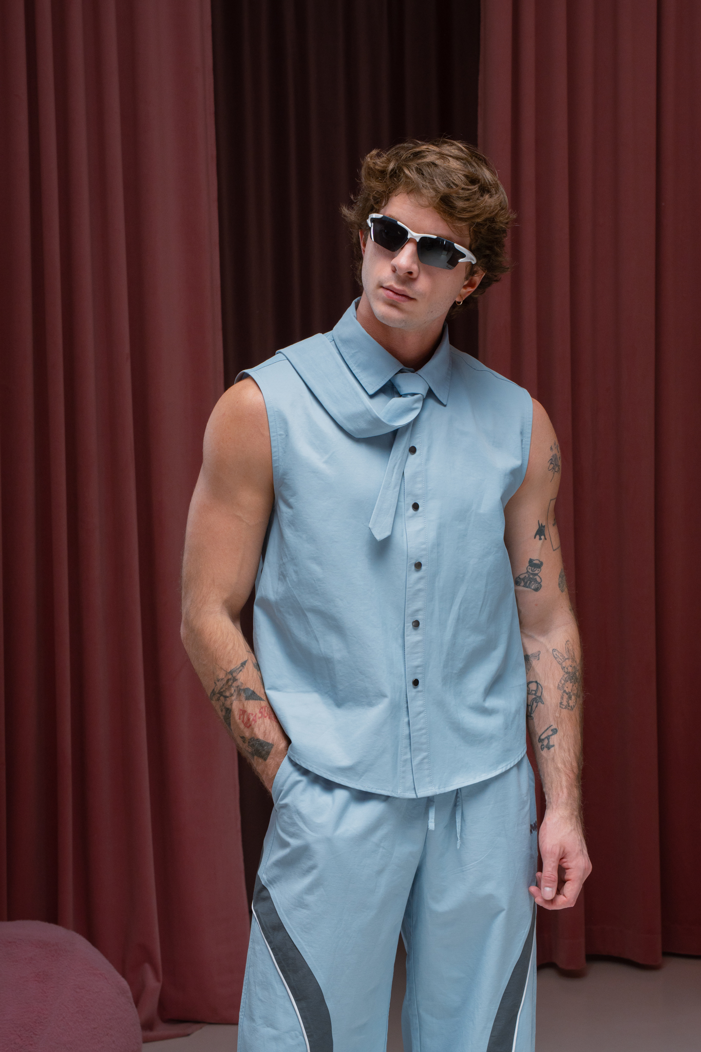 Рубашка без рукавов Голубая